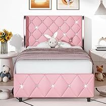 Headboard Twin Bed, Tufted Headboard Bed, Twin Bed Frames, Bed Frame Upholstered, Pink Headboard, Diamond Tufted Headboard, Bed Base Frame, Velvet Bed Frame, Twin Size Bed Frame