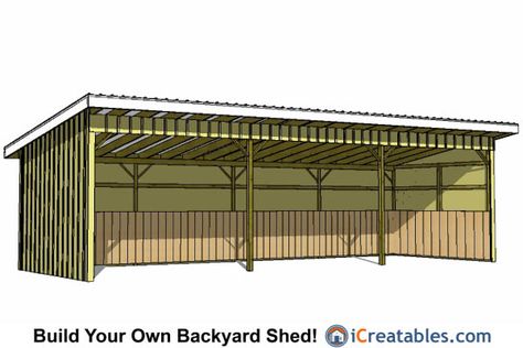 12x30 Run In Shed Equipment Shed Building Plans, Tractor Shed Plans, Tractor Shed Ideas, Donkey Shelter, Small Horse Barn Plans, Run In Shed Plans, Farm Storage Buildings, Tractor Shed, Diy Shed Kits