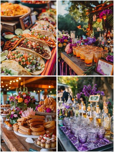 Colorful Mexican Wedding Theme Ideas for a Fiesta Mexican Style Table Setting, Mexican Food For Wedding Receptions, Elegant Mexican Theme Wedding, Mexican Tea Party, Mexican Wedding Dessert Table, Mexican Wedding Food, Mexican Wedding Foods, Colorful Mexican Wedding, Mexican Wedding Theme