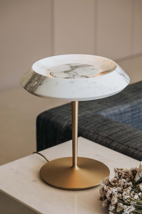 FIORE CALACATTA | Marble Lighting | MAAMI HOME Marble Lighting, Marble Furniture Design, Modern Decorative Objects, Luxury Table Lamps, Marble Detail, Marble Furniture, Luxury Lamps, Marble Lamp, Marble Table Lamp