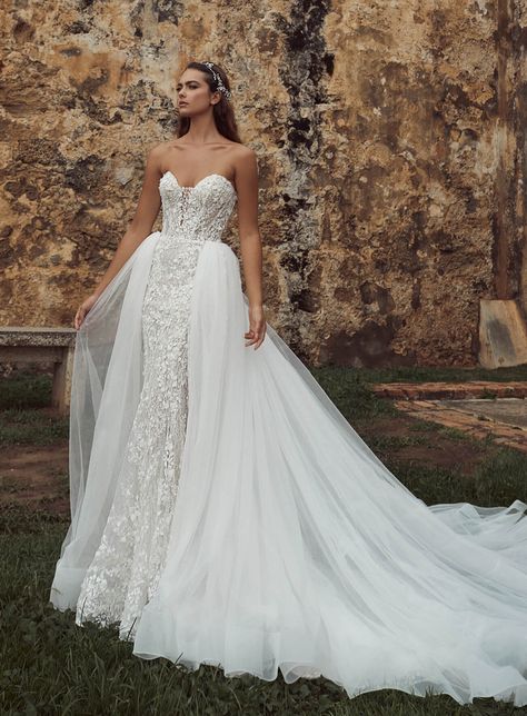 Strapless Sheath Wedding Dress, Removable Skirt Wedding Dress, 3d Lace Wedding Dress, Blanche Bridal, Weddind Dress, Wedding Dress Overskirt, Wedding Dress Detachable Skirt, Gown Neckline, Tulle Overskirt