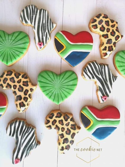 South Africa Theme Party, South African Themed Party Decor, South African Party Theme, Heritage Day South Africa Ideas, Rugby Cookies, South African Party, South Africa Party, Africa Theme Party, Heritage Day South Africa