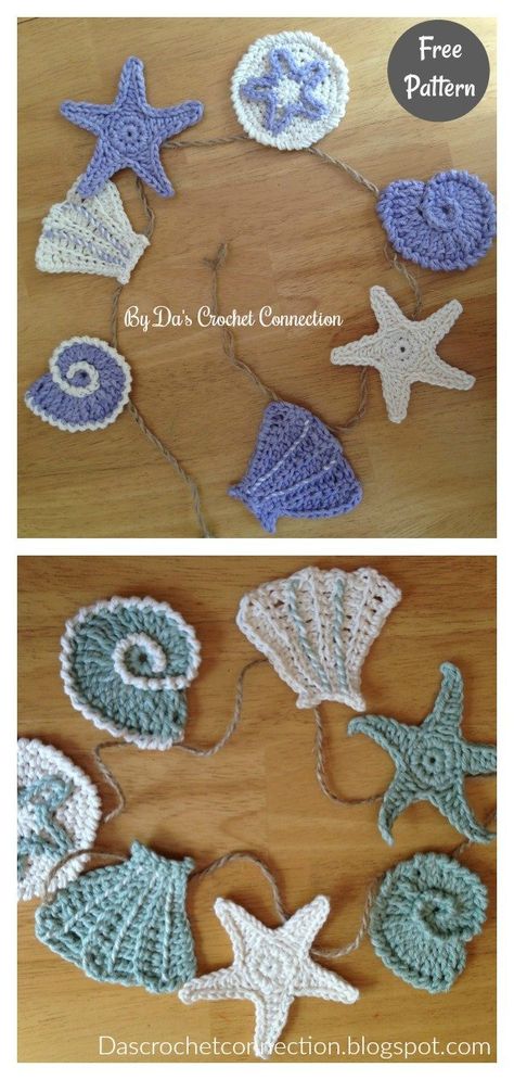 6 Ocean and Sea Applique Free Crochet Pattern - Page 2 of 2 Fish Apliques, Crochet Seashell Applique, Sea Applique, Nautical Crochet, Crochet Shell Pattern, Crochet Starfish, Crochet Fish Patterns, Crochet Sea Creatures, Crochet Patterns Ideas