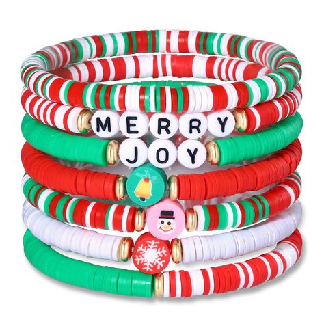 Christmas Beaded Bracelets, Bracelets Heishi, Preppy Bracelets, Holiday Bracelets, Preppy Jewelry, Preppy Christmas, Surfer Bracelets, Christmas Clay, Clay Bracelet