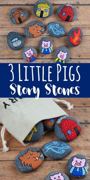 Three Little Pigs Story, 3 Little Pigs, The Three Little Pigs, Story Stone, Small Pigs, Story Stones, Rock Painting Ideas Easy, Tikal, Three Little Pigs