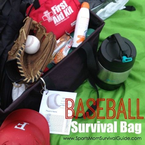 Mom Survival Kit Gift, Bag Essentials List, Team Mom Baseball, Mom Survival Kit, Soccer Essentials, Baseball Dugout, Baseball Ideas, Baseball Tips, Baseball Tournament