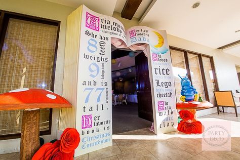 Aria’s “Once Upon a Time” Themed Party – Entrance Area Once Upon A Time Decorations, Book Theme Decorations, Time Themed Party, Homecoming Dance Decorations, Family Literacy Night Activities, Once Upon A Time Theme, Once Upon A Time Party, Book Arch, Fairy Tales Kindergarten