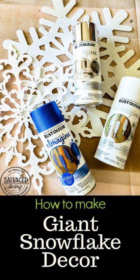 This simple DIY snowflake garland from dollar store felt pieces and Rust-Oleum Imagine spray paint is the perfect winter wonderland addition. Bring a flurry of snow to your holiday home decor with a papercraft for any decor style. The perfect DIY staircase decorating idea for your holiday banister! #rustoleum #rustoleumimagine #snowflake #winterwonderland #holidaydecor #holidaydecorating #christmasdecor #sponsored #staircasedecor Large Snowflakes Diy Outdoor, Cricut Christmas Wall Decor, Pool Noodle Snowflake, Winter Wonderland Wreath Diy, Tinsel Ideas Decoration, Winter Wonderland Outdoor Decorations Diy, Snowball Garland Diy, Dollar Store Winter Decor, Diy Winter Wonderland Backdrop