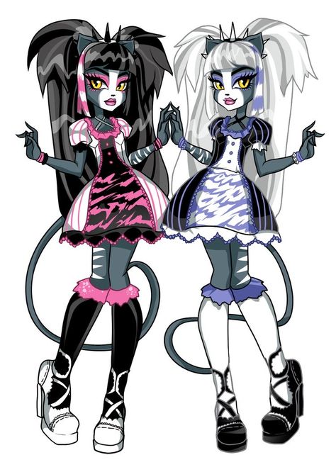 Cat Twins Monster High, Monster High Cat Twins, Meowlody And Purrsephone, Monster H, Monster High School, Arte Monster High, Monster High Pictures, Moster High, Catty Noir