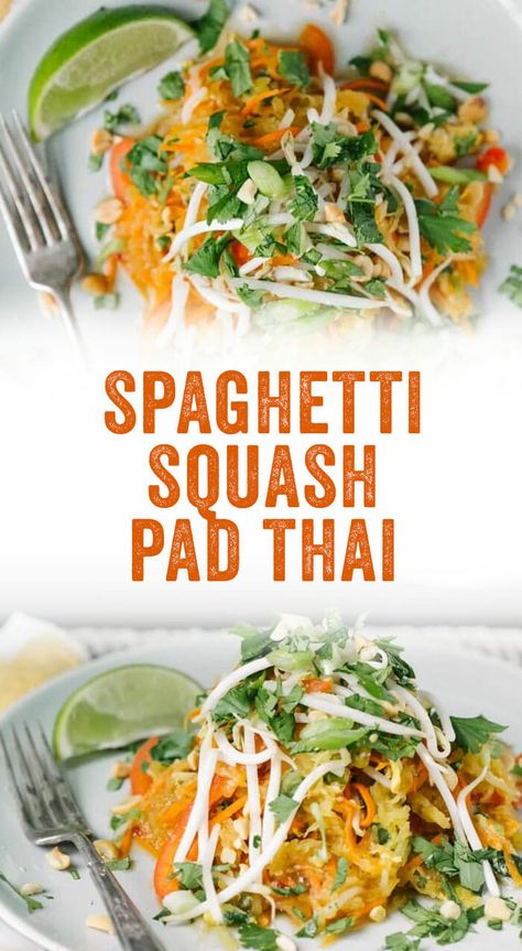 This hearty spaghetti squash pad Thai is an easy vegetarian dinner that uses squash instead of noodles. Garnish with cilantro and lots of crushed peanuts! Best Spaghetti Squash, Spaghetti Squash Pad Thai, Spaghetti Squash Recipes Healthy, Spaghetti Squash Recipes Easy, A Couple Cooks, Best Spaghetti, Vegetarian Mexican, Easy Vegetarian Dinner, Spaghetti Squash Recipes