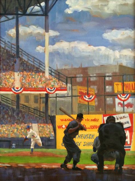 Graig Kreindler painting (2002). Baseball Painting, Stadium Art, Baseball Wallpaper, Baseball Hitting, American Games, Baseball Posters, Baseball Art, Baseball Stadium, Sports Art