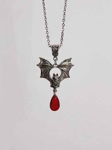 A Dark Gothic Style Exaggerated Bat Red Water Drop Pendant Necklace Suitable For Womens Daily Wear Stainless Steel Chain: 50cmI discovered amazing products on SHEIN.com, come check them out! Red Water, Drop Pendant Necklace, Dark Gothic, Gothic Style, Drop Pendant, Water Drop, Water Drops, Steel Chain, Stainless Steel Chain