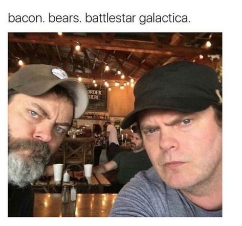 The perfect duo doesn't exi... Parks And Rec Memes, Parcs And Rec, Parks And Recs, Rainn Wilson, The Office Show, Nick Offerman, Office Memes, Ron Swanson, Parks N Rec