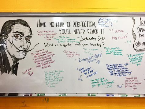 by: DeAna Morgan This was my “first” year in my second high school teaching position. I was super stoked to be building an art department from the ground up again. It’s always a trying and exciting time when you start over because you fear fitting in, finding everything, and getting used to the new High School Teaching, Whiteboard Questions, What If Quotes, Whiteboard Art, Classroom Idea, Teachers Pet, Teaching Inspiration, Teaching High School, Art Department