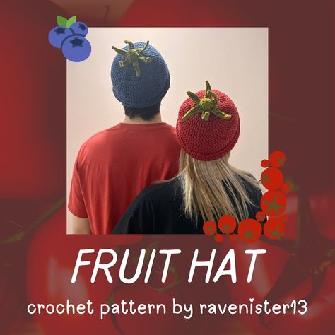 crochet fruit hat pattern[free] & tutorial🍅🫐 free pattern is available on my online shop & kofi free tutorial is also on my youtube❤️🍀 i hope you all like fruits!!! please tag me @ravenister13 on any platform if you make this~ #crochet #crochetpattern #freecrochetpattern #pattern #tomato #fruit Crochet Tomato, Fruit Hat, Tomato Fruit, Hat Patterns Free, Crochet Fruit, Youtube I, Crochet Hat Pattern, Pattern Free, Crochet Hat