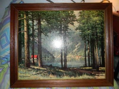 $30 2011 THIS IS A ROBERT WOOD PAINTING I DON'T KNOW HOW OLD IT IS ITS IN PRETTY GOOD SHAPE THIS IS ON THE BACK WINDE FINE PRINTS PINE GROVE LAKE  BY ROBERT WOOD NO.235 SIZE16X20 THANKS FOR LOOKING GOOD LUCK B Robert Woods Paintings, Robert Wood Paintings, Robert Wood, Albert Bierstadt, Pine Lake, Wood Prints, Forest Painting, Wood Painting, Mountain Paintings