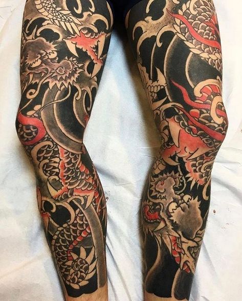 100+ Leg Tattoo Ideas For Men & Women - NiceStyles Upper Leg Tattoos, Japanese Leg Tattoo, Bodysuit Tattoos, Best Leg Tattoos, Japanese Legs, Tattoos Pictures, Full Leg Tattoos, Yakuza Tattoo, Muster Tattoos