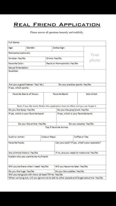 Real Friend Application, Bestie Applications, Friendship Contract Ideas, Relationship Contract Dating, Bff Application, Partner Application, Bff Scrapbook, Finsta Ideas, Best Friend Application