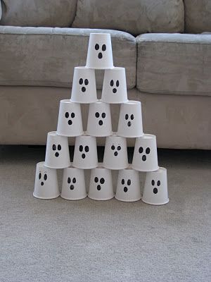 Ghost Bowling or Speed Stackers - Halloween Style Ghost Cup Stacking, Ghost Stacking Cups, Ghost Bowling, Ghost Cups, Ghost Theme Party, Halloween Bowling, Ghost Cup, Halloween Themed Party, Halloween Party Activities