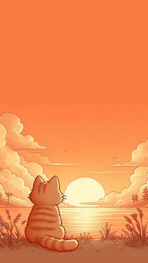 Orange Cat Lockscreen, Orange Cat Wallpaper Cartoon, Aesthetic Wallpaper Iphone Orange, Orange Cat Wallpaper Aesthetic, Orange Kawaii Wallpaper, Orange Cats Wallpaper, Cat Orange Aesthetic, Orange Cat Background, Orange Cat Aesthetic Wallpaper