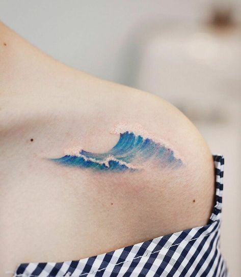 Water Tattoos, Wave Tattoo Design, Uv Tattoo, Wave Tattoo, Water Tattoo, Ocean Tattoos, Blue Tattoo, Waves Tattoo, Foot Tattoo