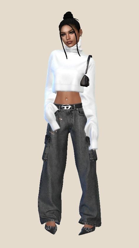 maya’s fit <33 outfit details: sweater | jeans | heels | purse credit to all the amazing cc creators 🤍 @backtrack-cc @gorillax3-cc @cocoelleansims @fukkiemon Fashion Magazine Aesthetic, Magazine Aesthetic, Jeans Heels, Sweater Jeans, Sims4 Clothes, Jeans With Heels, Free Jeans, Tumblr Outfits, Sims 4 Cc Finds