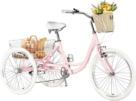 Amazon.com : TFONSIGI Adult Tricycles 7 Speed, 20/24/26 inch Trikes for Adults, 3 Wheel Bike with Basket & Bell, Cruiser Bicycles for Women and Men, Without Mudguard : Sports & Outdoors Christmas Bike, Cute Bike, Bike With Basket, Aesthetic Drinks, Cruiser Bikes, Pink Bicycle, Adult Tricycle, Tricycle Bike, Bike Aesthetic