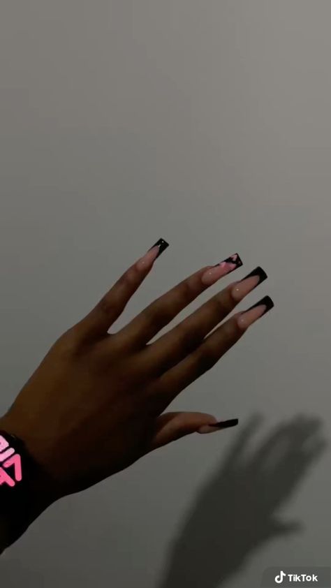 Black French Tips, Graduation Nails, Black Acrylic Nails, Drip Nails, Girly Acrylic Nails, French Tip Acrylic Nails, French Acrylic Nails, Short Square Acrylic Nails, Acrylic Nails Coffin Pink