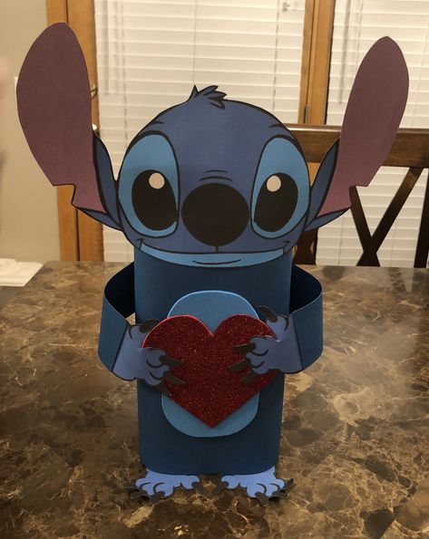 Stitch V-day box! ❤️ Diy Stitch Valentine Box Ideas, Miraculous Ladybug Valentine Box Ideas, Stitch Valentines Day Box Ideas, Stitch Valentine Box Ideas For School, Mickey Mouse Valentine Box Ideas, Stitch Valentines Box Ideas, Lilo And Stitch Valentine Box Ideas, Valentine’s Day Box Ideas For School Easy, Bluey Valentines Box Ideas