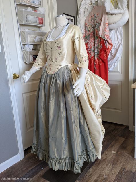 1780s Embroidered Italian Gown – Skirts and Sleeves – American Duchess Blog 18th Century Italian Gown, 18th Century Skirt, American Duchess, 18th Century Dress, Historical Dress, Century Dress, Gown Skirt, Drawstring Neckline, Fantasy Costumes