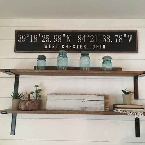 Elegant Farmhouse Decor, Coordinates Sign, Shabby Chic Fall, 4 Season Room, Elegant Farmhouse, Latitude Longitude, City State, Sign Wedding, Rustic Wall Decor