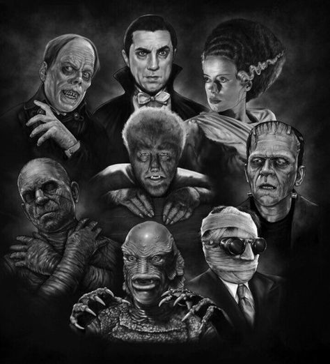 Universal Monsters Tattoo, Universal Monsters Art, Printables Wallpaper, Hollywood Monsters, Mesh Stencils, Classic Monster Movies, Universal Studios Monsters, Wolf Man, Wrap Fashion