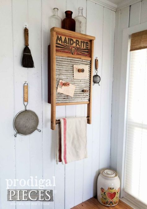 DIY Upcycled Washboard Cupboard for your Home Decor | by Larissa of Prodigal Pieces | prodigalpieces.com #prodigalpieces #diy #farmhouse #vintage #home #homedecor Washboard Crafts, Washboard Decor, Glass Washboard, Old Washboards, Old Silverware, Upcycle Table, Upcycled Home, Old Cabinet Doors, Wall Cupboards