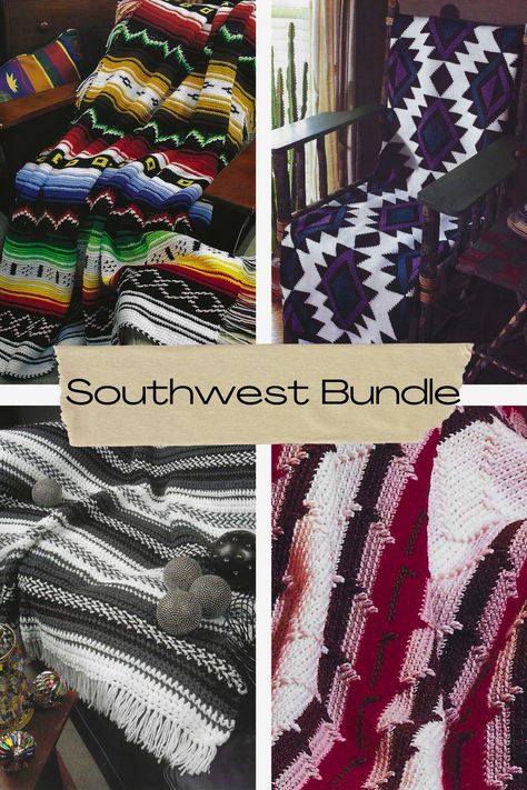 Southwestern Blanket Bundle CROCHET PATTERN Indian Blanket or Native American Throw Navajo Style Colorful Afghans by HookedonPatternsShop on Etsy Navajo Blanket Pattern Crochet, Crochet Native American Pattern, Navajo Crochet Afghan Pattern Free, Western Crochet Blanket, Native American Crochet Patterns, Southwestern Blanket, Southwestern Blankets, Navajo Blanket, Navajo Pattern