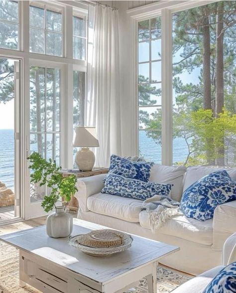 White Sunroom, Sunroom Designs, Condo Ideas, Blue And White, Blue, Design