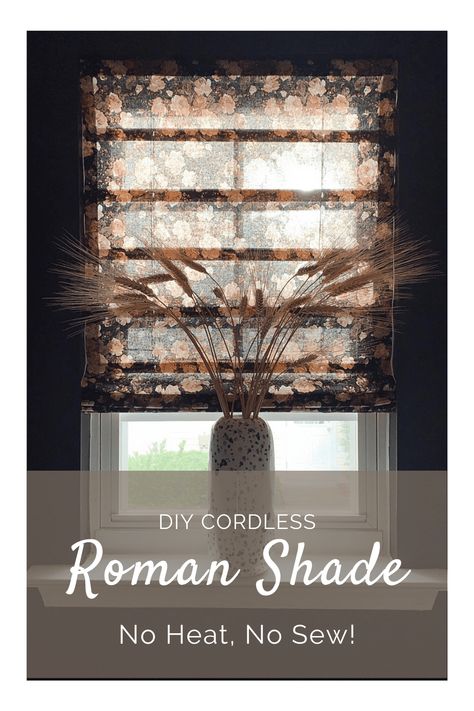 DIY No Heat No Sew Cordless Roman Shade, #newsew #romanshade #diy #diyshade #diyromanshade #cordlessblinds #windowtreatment #vintagefloral #window #blackwall #guestbathroom #roundmirror #blackbathroom #vintagebathroom Diy Roman Shades, Cordless Blinds, Cordless Roman Shades, Faux Olive Tree, White Bathroom Tiles, Diy Shades, Black And White Tiles, One Room Challenge, Work Diy