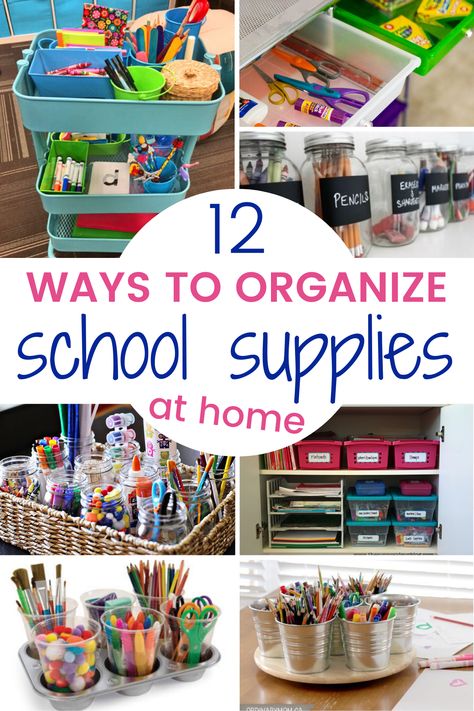 Organize School Supplies At Home, Organize School Supplies, Kids School Organization, Kids Homework Station, Organize School, School Paper Organization, School Supply Storage, Homeschool Room Organization, Homework Organization