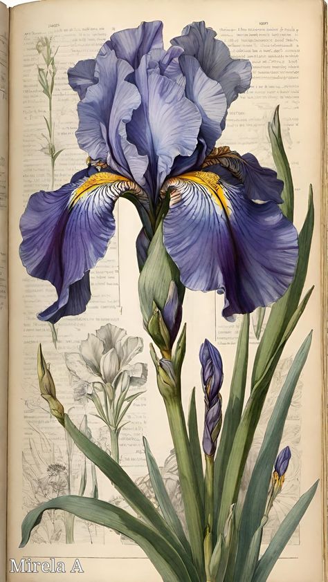 Iris Flowers Drawing, Iris Flowers Illustration, Iris Illustration, Iris Botanical Illustration, Violet Scientific Illustration, Iris Flower Botanical Illustration, Violets Botanical Illustration, Fauna Illustration, Pencil Drawings Of Flowers