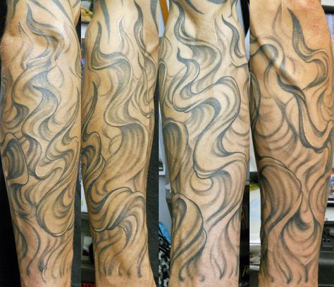 flame/smoke tattoo sleeve Background Filler Tattoo Ideas, Shading Filler Tattoo, Tattoo Background Filler Shading, Tattoo Background Filler, Fill In Tattoo Ideas, Background Tattoo Design, Flames Background, Smokey Background, African Sleeve Tattoo