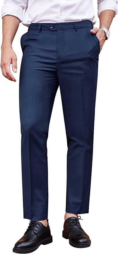 80% Polyester, 20% Viscose Imported Button closure Machine Wash 【Material】These mens dress pants regular fit are made of lightweight, soft, breathable and comfortable high quality fabic, wrinkle free, resists abrasion, 【Design】This flat front straight trouser are ankle-length legs 【Outfits】If you want a daily look, you can pair your casual coat with our navy blue dress slacks for men. 【Occasions】Great for all seasons. Suitable for multiple occasions, such as graduation, office, work, meeting, Blue Dress Slacks Outfit Men, Navy Blue Formal Pants Outfit Men, Navy Blue Dress Pants Outfit Mens, Navy Blue Trousers Outfit Men, Navy Blue Dress Pants Men, Men’s Navy Dress Pants Outfit, Blue Trousers Outfit Men, Luxury Blue Semi-formal Pants, Blue Trousers Men