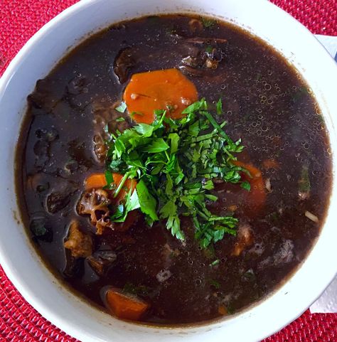 Polish Christmas Dried Mushroom Soup with no cream and poured noddles Poland Food, Polish Christmas, Veggie Stock, Brown Rice Flour, Dried Mushrooms, Porcini Mushrooms, Sauce Pot, Root Vegetables, Chopped Garlic