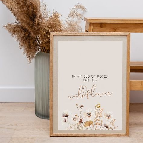 $9.80 | Boho Wildflower Poster #wildflower, cute, in a field of roses, she is a wildflower, quote, boho, watercolor, girl, beige, neutral Wild Flower Nursery, Wildflower Poster, Peanuts Nursery, Girly Nursery, Pink Name, Vintage French Posters, Boho Wildflower, Kids Room Paint, Elegant Wall Art