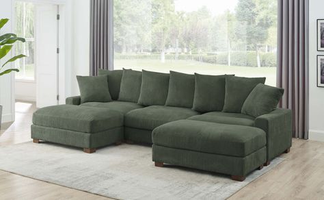 Green Sectional, Corduroy Upholstery, Manual Recliner Chair, Sectional With Ottoman, Green Corduroy, Modular Sectional Sofa, Rocker Recliners, Upholstered Sectional, Corner Sectional