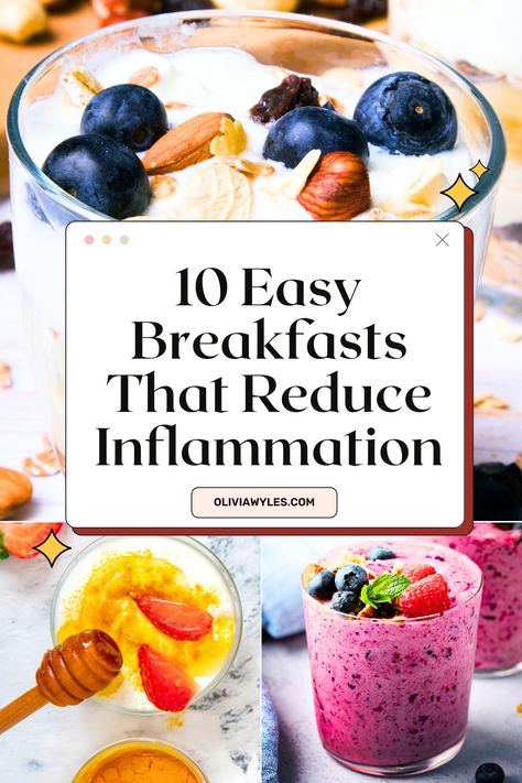 10 Quick & Easy Anti-Inflammatory Breakfast Ideas | Recipes That'll Reduce Inflammation | Looking for quick and easy breakfast ideas that help fight inflammation? These 10 anti-inflammatory breakfasts are packed with nutrient-dense ingredients like turmeric, ginger, berries, and avocado. Perfect for busy mornings, these recipes will nourish your body and keep you feeling energized all day. Pin now and start your day with a healthy, delicious meal! Food For Healthy Stomach, Breakfast For Liver Health, Healthy Non Inflammatory Breakfast, Pagen Diet Recipes, Reduce Inflammation Recipes, Anti Inflamation Meals, Healthy Antiinflammatory Recipes, Anti I Flamatory Foods, Gluten Free Anti Inflammation Diet Recipes