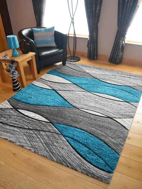 Teal Grey Living Room, Long Hall, Teal Living Rooms, Waves Design, Lounge Rug, Waves Pattern, Blue Floor, Teal Rug, Living Room Rugs