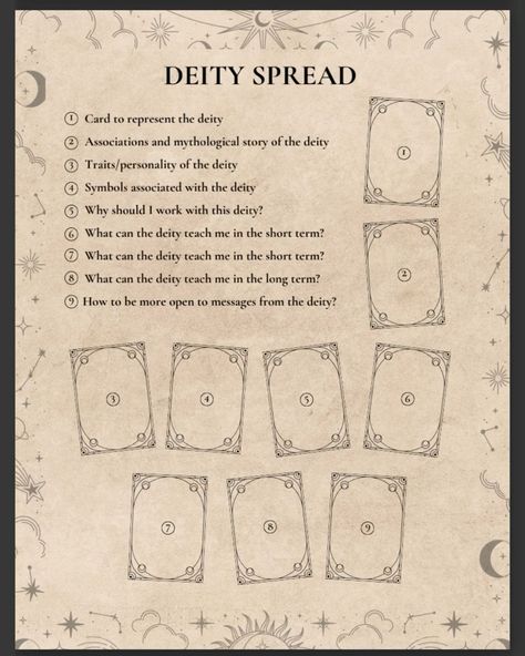 #Tarot_Spreads_For_Deities #Tarot_Spreads_Deity #Diety_Tarot_Reading #Hecate_Tarot_Spread Deity Tarot Spread, Deity Tarot, Tarot Spreads Layout, Witchcraft Tips, Witchy Business, Tarot Guidebook, Tarot Reading Spreads, Beginner Witch, Tarot Card Readings