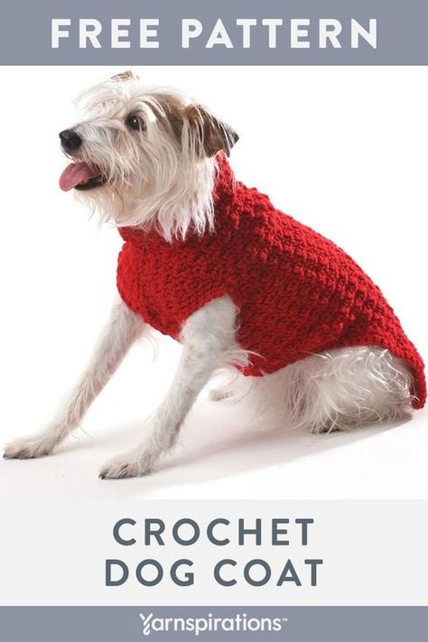 Free Crochet Dog Sweater Pattern | Made with Bernat Super Value yarn | #Yarnspirations #Bernat #BernatSuperValue #DogSweater #DogCoat #FreeCrochetPattern Chunky Dog Sweater Pattern, Crochet Large Dog Sweater, Crochet Dog Jacket, Crocheted Dog Sweaters, Dog Crochet Patterns Free, Dog Crochet Sweater, Crochet Dog Sweater Pattern, Dachshund Coat, Crochet Dog Sweater Free Pattern