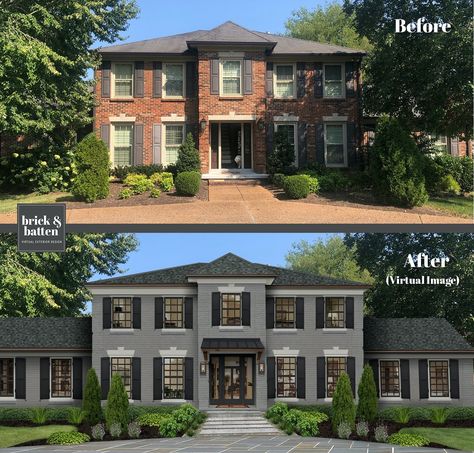 10 Ideas to Liven Up Your Landscaping This Fall | brick&batten Colonial To Modern Exterior, Red Brick Colonial House Exterior Makeover, Colonial Brick House, Brick Colonial House, Colonial House Exteriors, House Makeovers, House Redo, Modern Colonial, Colonial Exterior