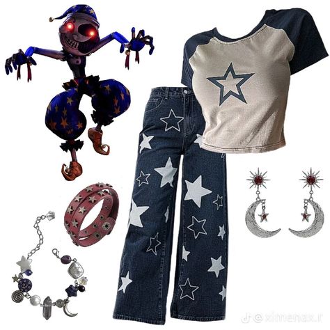 Five Nights At Freddy's Outfit Ideas, Fnaf Sb Inspired Outfits, Moondrop Inspired Outfit, Fnaf Movie Outfit, Moondrop Outfit Ideas, Bonnie Inspired Outfits Fnaf, Eclipse Outfit Ideas, Fnaf Sun And Moon Cosplay, Fnaf Inspired Outfits Foxy