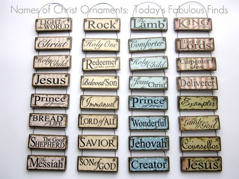 Jesus Ornaments Diy, Names Of Jesus Ornaments, Painted Sticks Diy, Jesus Ornaments, Stick Ornaments, Christ Centered Christmas, Names Of Christ, Christian Ornaments, Religious Crafts